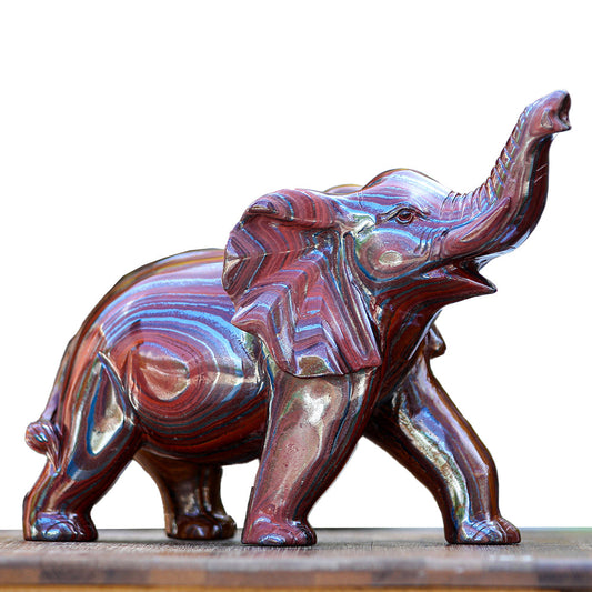 10.0" Tiger Iron Elephant Carving Sculpture piece 2100006 hand carved natural gemstone sculpture by Nicedony