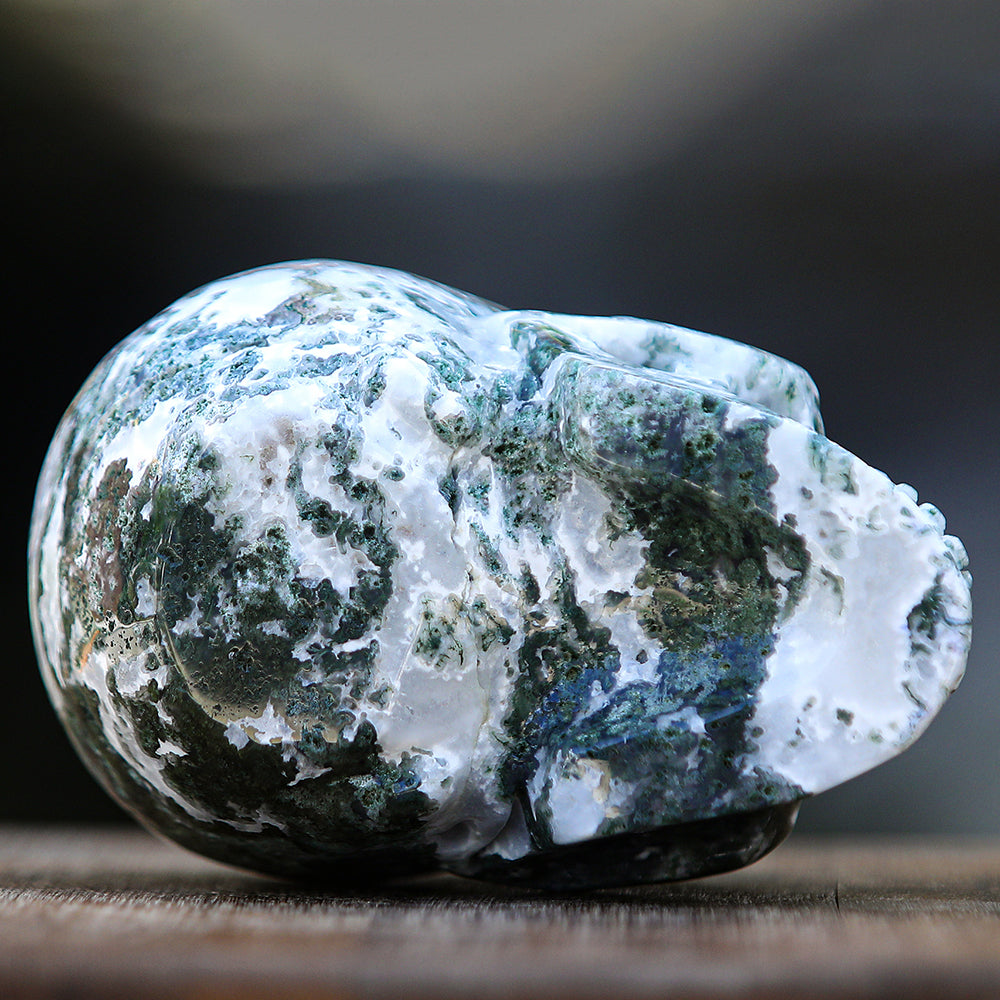 5.4" Moss Agate Human Skull Carving Sculpture piece 2100174 view 10