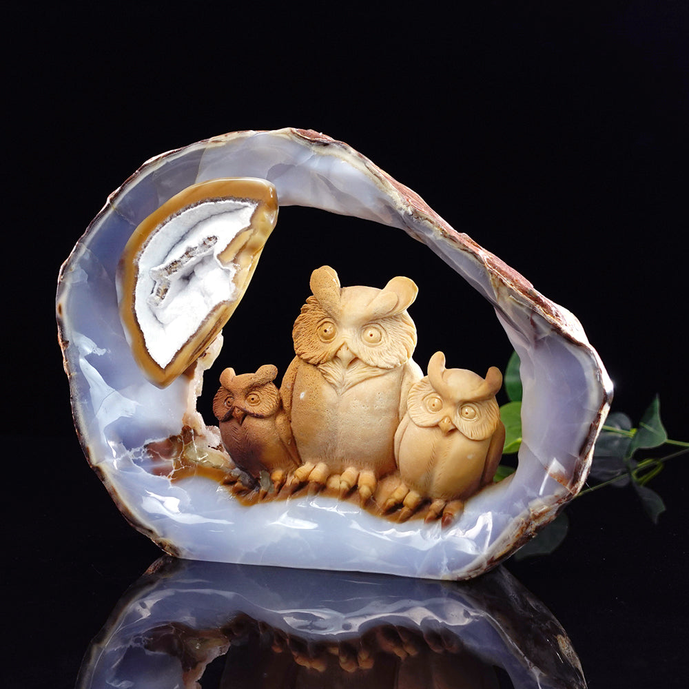 9.5" Yellow Chalcedony Owl Carving Sculpture piece 3100076 view 13