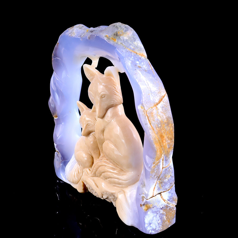 5.8" Blue Chalcedony Mother and Baby Fox Carving Sculpture piece 3100143 view 9