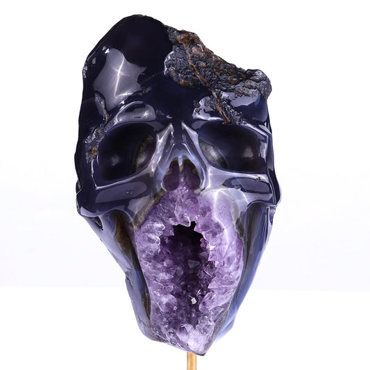 4.5" Amethyst Cluster Human Skull Carving Sculpture piece 3100162 hand carved natural gemstone sculpture by Nicedony