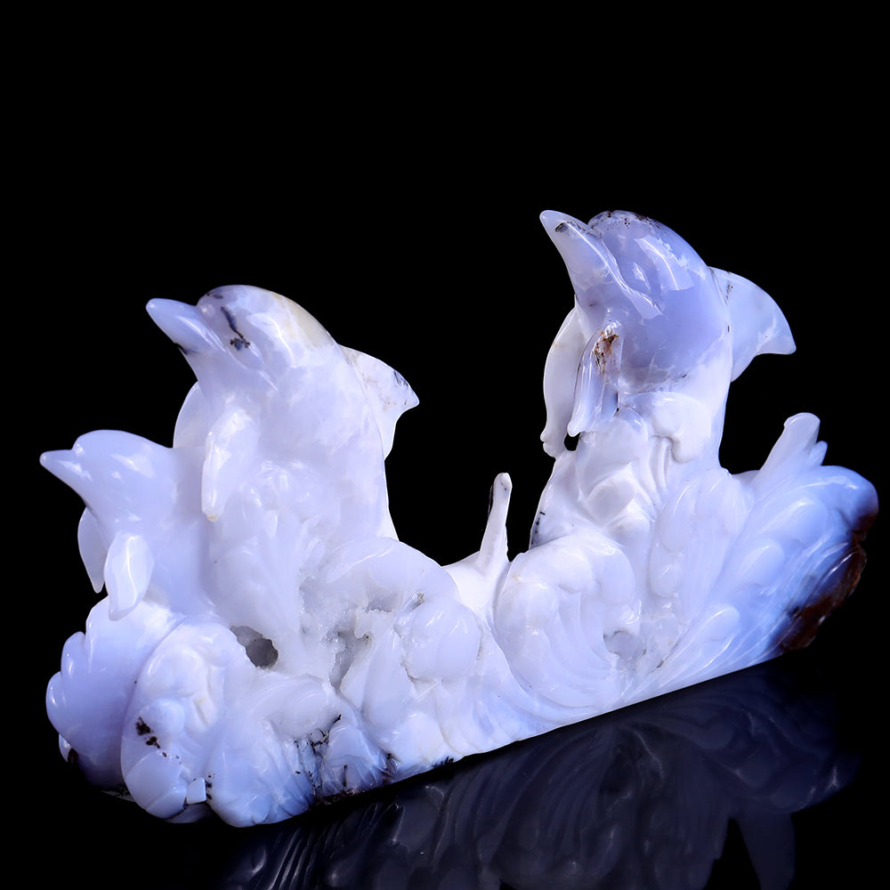 11.0" Blue Chalcedony Geode Dolphins Carving Sculpture piece 3100201 view 11
