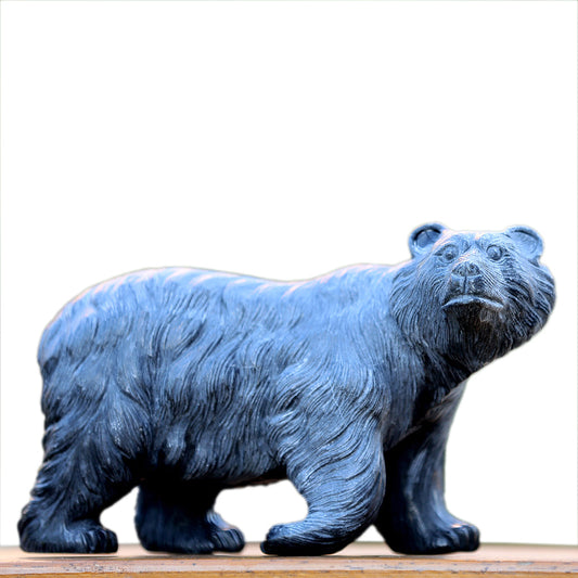 8.7" Textured Black Obsidian Polar Bear Carving Sculpture piece 3100204 hand carved natural gemstone sculpture by Nicedony