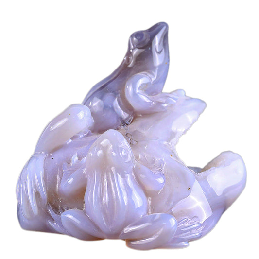 3.7" Geode Agate Frog Carving Sculpture piece 3100246 hand carved natural gemstone sculpture by Nicedony