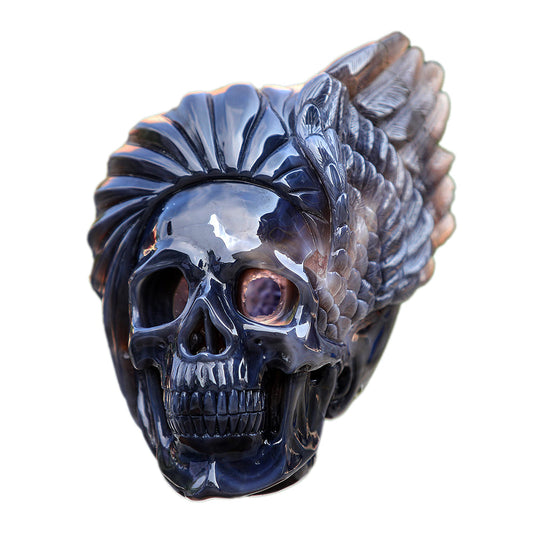 5.1" Amethyst Geode Indian Human Skull Carving Sculpture piece 3100252 hand carved natural gemstone sculpture by Nicedony