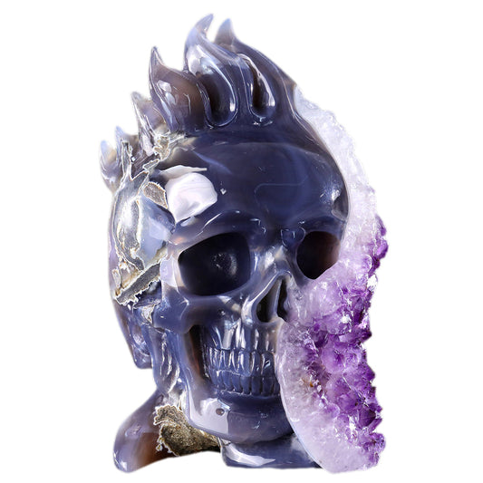 4.3" Amethyst Cluster Flame Skull Carving Sculpture piece 3100313 hand carved natural gemstone sculpture by Nicedony