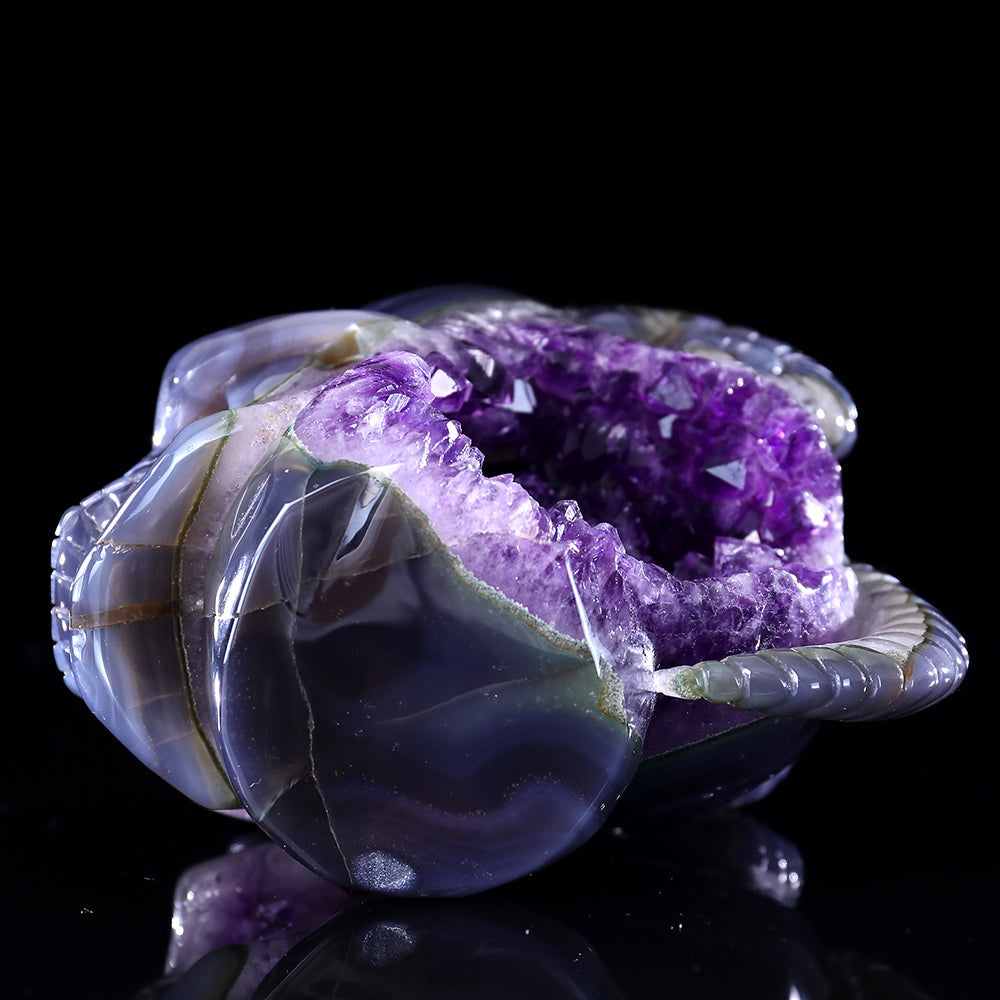 6.3" Amethyst Cluster Ram Horn Skull Carving Sculpture piece 3100314 view 10