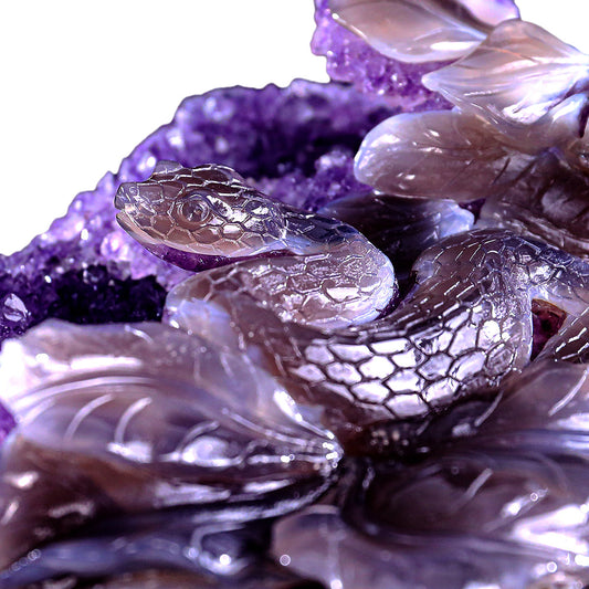 10.3" Amethyst Cluster Snake Carving Sculpture piece 3100326 hand carved natural gemstone sculpture by Nicedony