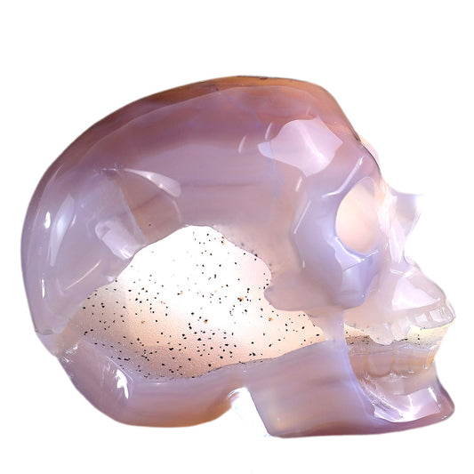 3.7" Geode Agate Human Skull Carving Sculpture piece 3100328 hand carved natural gemstone sculpture by Nicedony