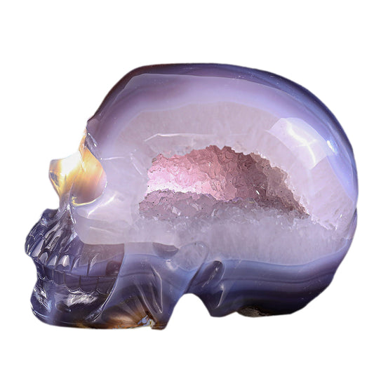 6.7" Geode Agate Human Skull Carving Sculpture piece 3100331 hand carved natural gemstone sculpture by Nicedony