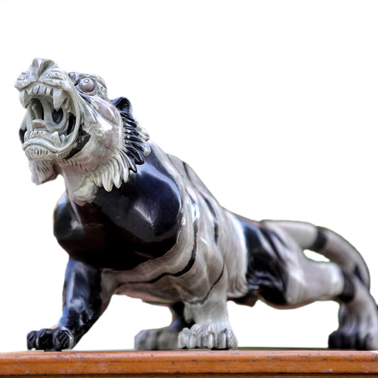 11.8" Kowloon Jade Tiger Carving Sculpture piece 3100341 hand carved natural gemstone sculpture by Nicedony