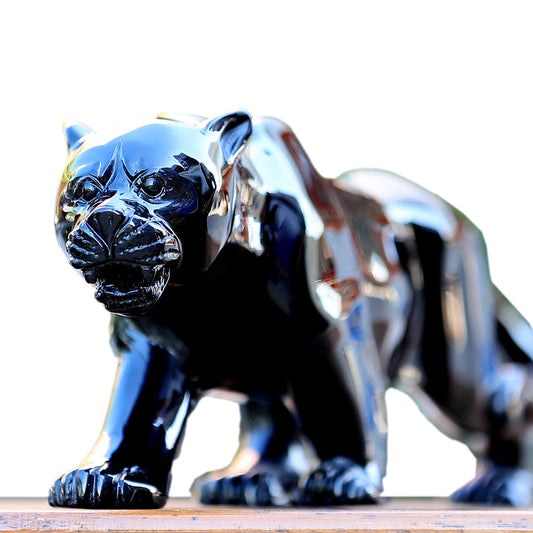 10.8" Obsidian Leopard Carving Sculpture piece 3100362 hand carved natural gemstone sculpture by Nicedony