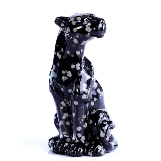 1.8" Snowflake Obsidian Leopard Carving Sculpture piece 3100394 hand carved natural gemstone sculpture by Nicedony