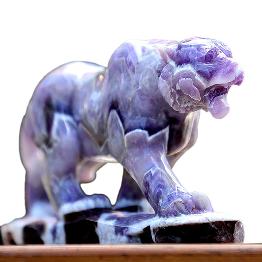 8.3" Dream Amethyst Tiger with Stand Carving Sculpture piece 3100400 hand carved natural gemstone sculpture by Nicedony