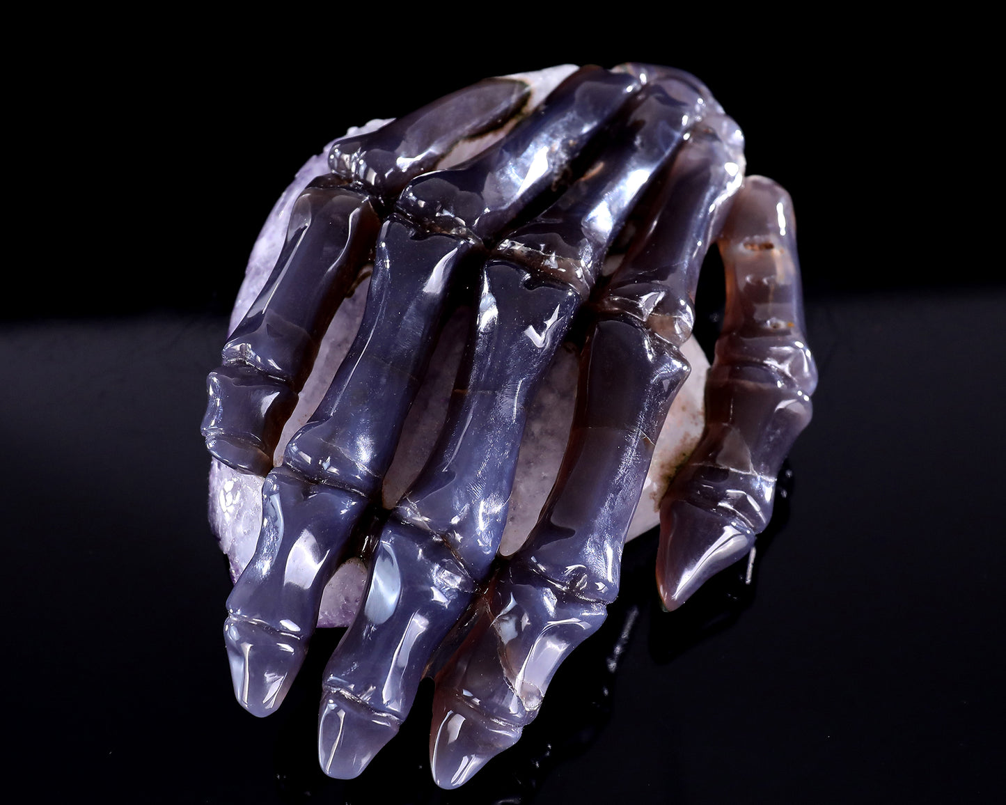 7.1" Amethyst Druse Agate Hand Carved Forever Love Hand Sculpture