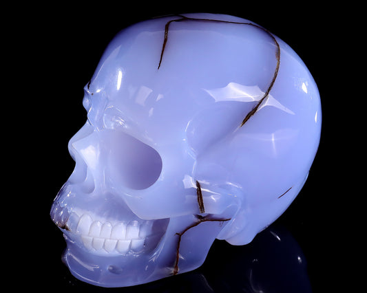 5.6" Blue Chalcedony Hand Carved Realistic Skull Sculpture