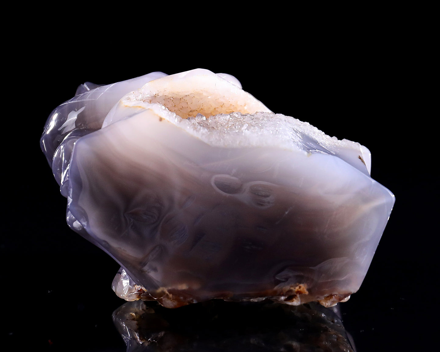 5.1" Geode Agate Hand Carved Crystal Snake Sculpture