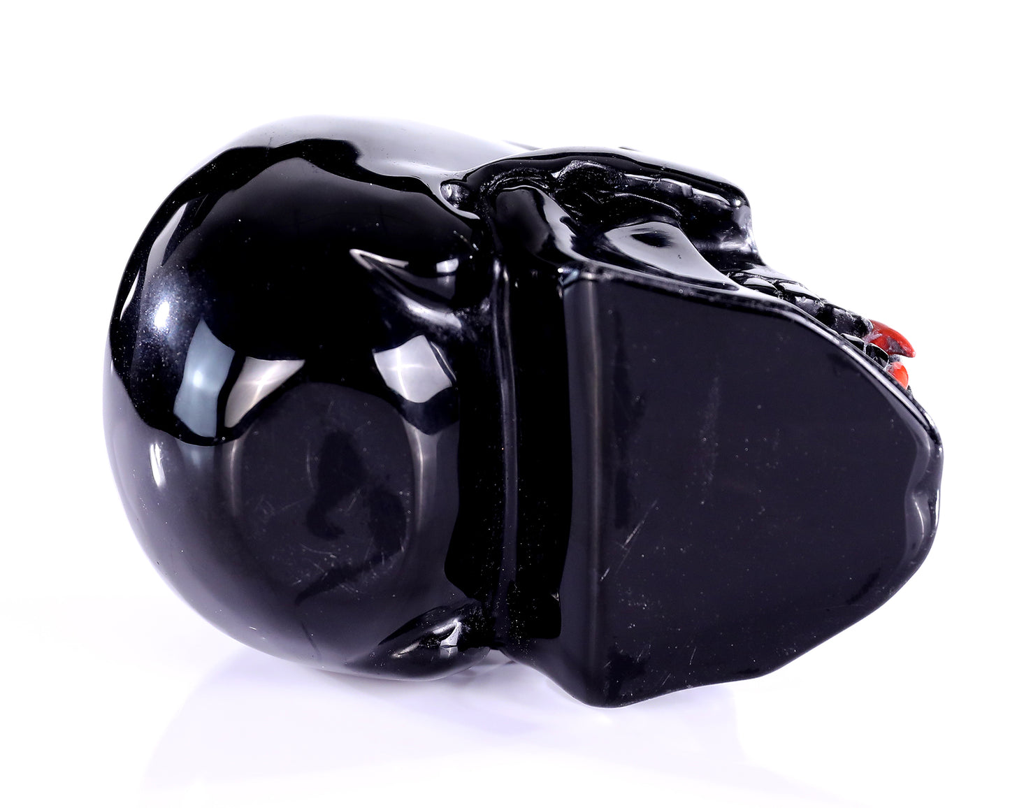 4.7" Black Obsidian Hand Carved Crystal Vampire Skull Sculpture