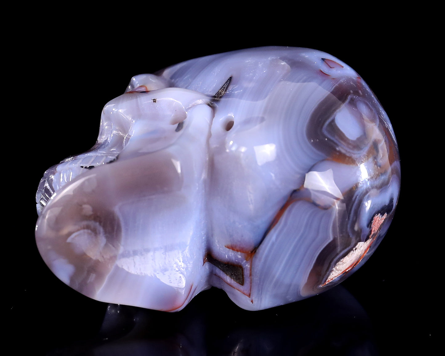 3.0" Hot Lava Agate Hand Carved Crystal Realistic Skull Sculpture