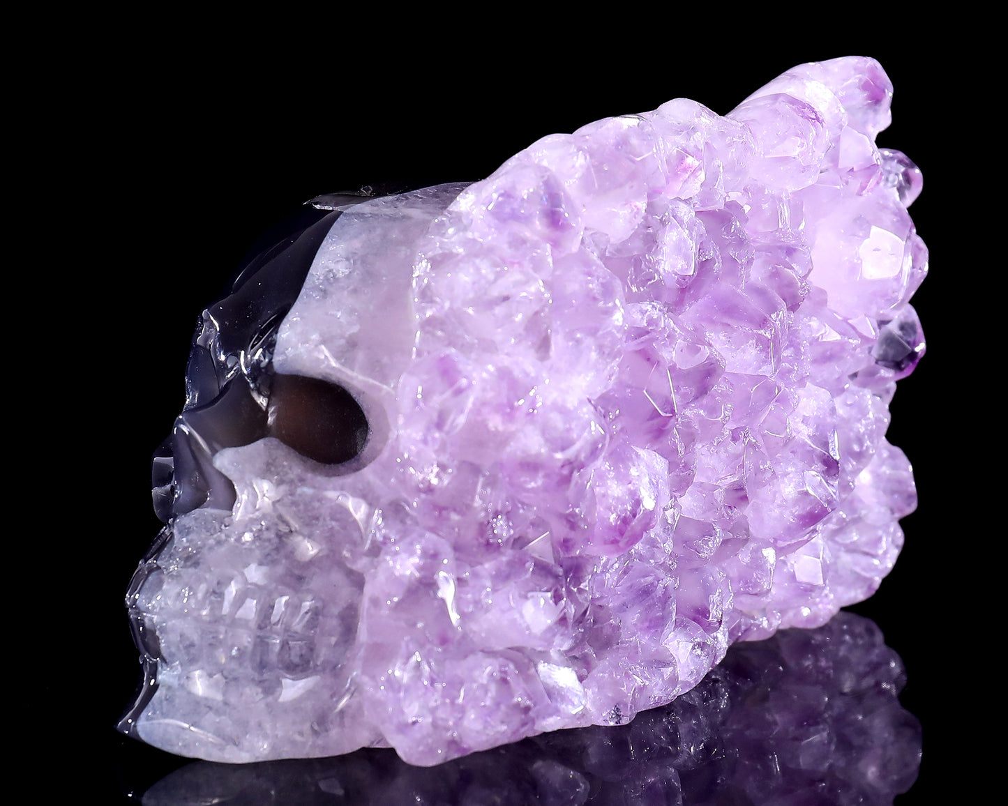 5.2" Amethyst Druse Agate Hand Carved Mineral Specimen Skull Sculpture