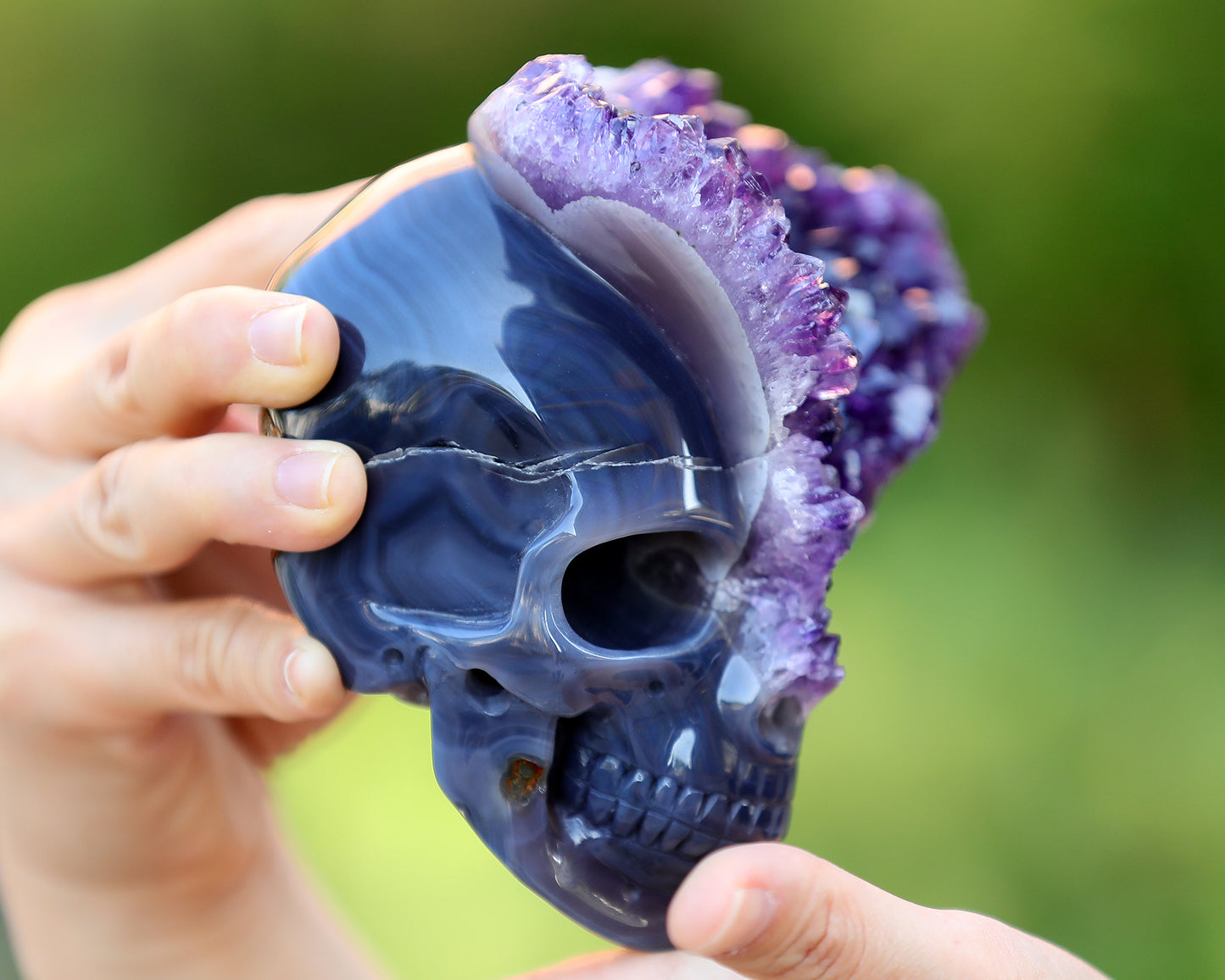 5.0" Amethyst Druse Agate Hand Carved Skull