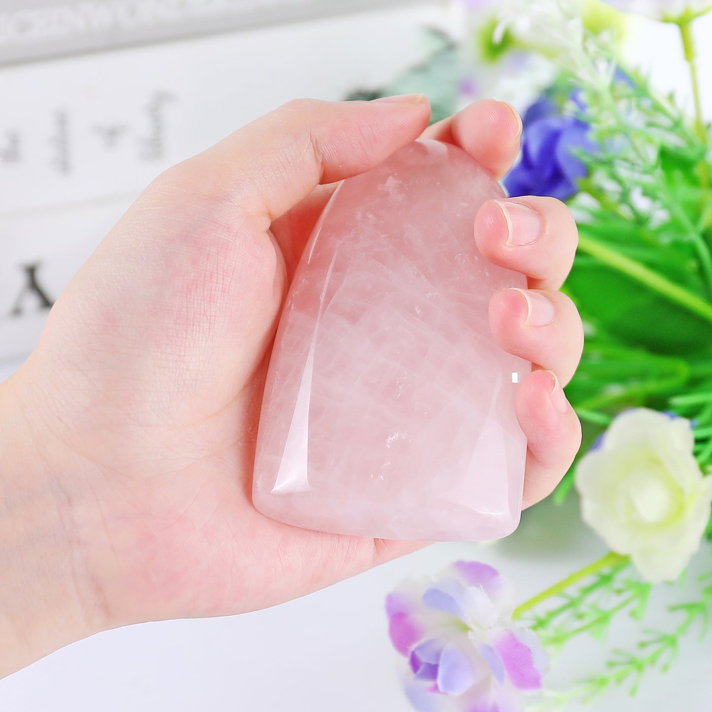 Natural Rose Quartz Hand Carved Crystal Polished Palm Stone,Hill Shape Palm Stone