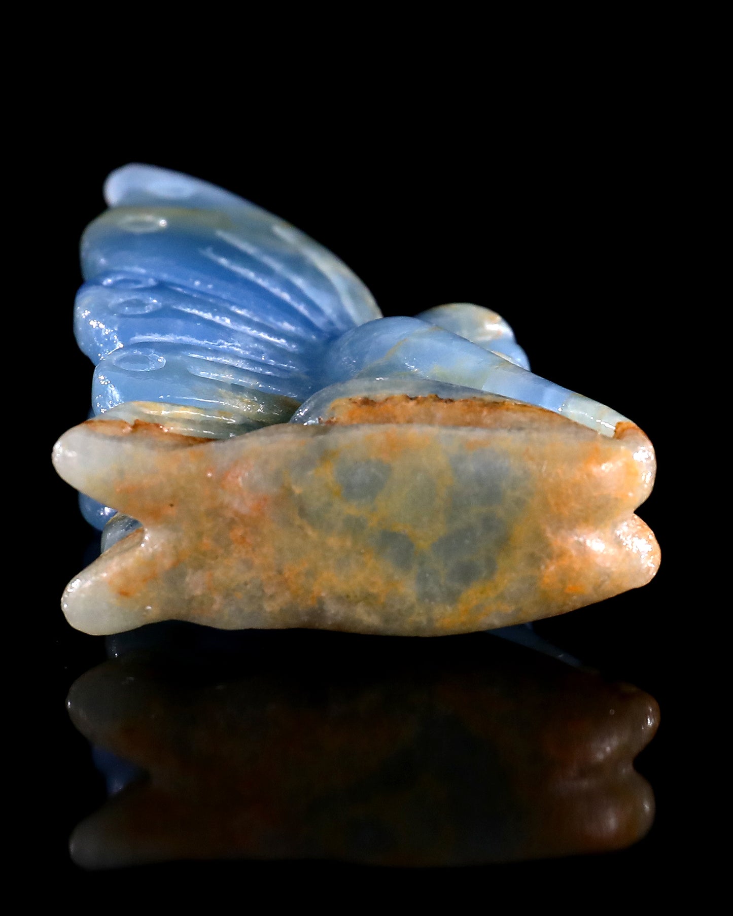 3" Blue Onyx Hand Carved Crystal Flower Faerie Sculpture