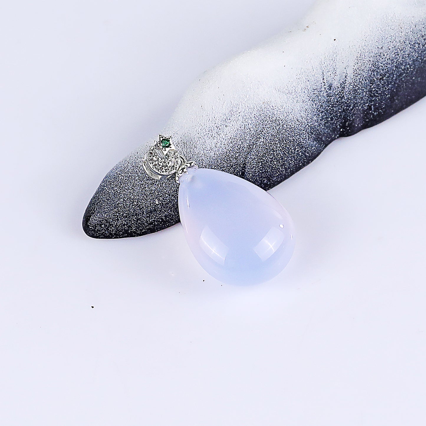 Natural Blue Chalcedony Hand Carved Crystal Drop Shape Pendant DIY Necklace Pendant
