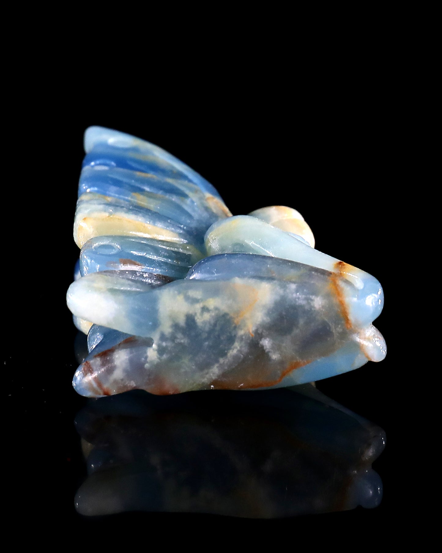 3" Blue Onyx Hand Carved Crystal Flower Faerie Sculpture