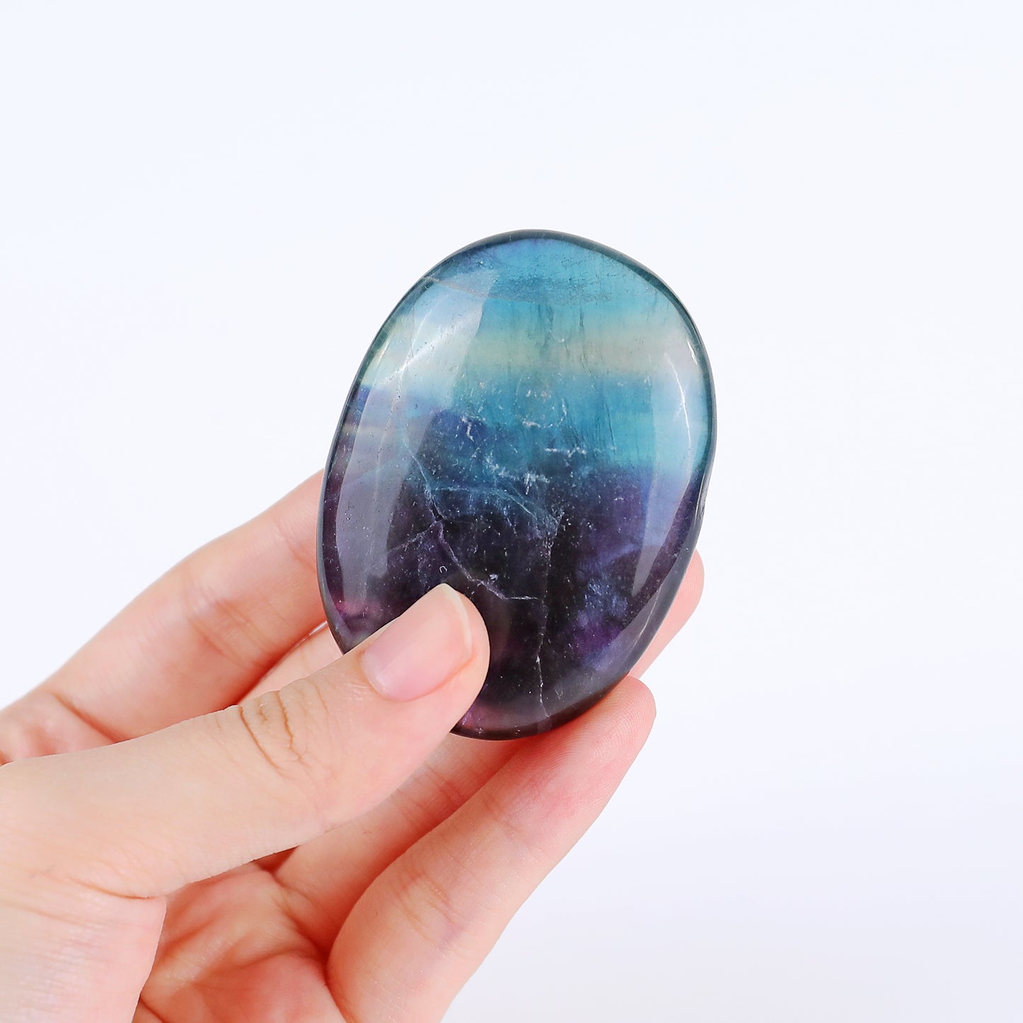 Natural Green Fluorite Hand Carved Crystal Polished Palm Stone
