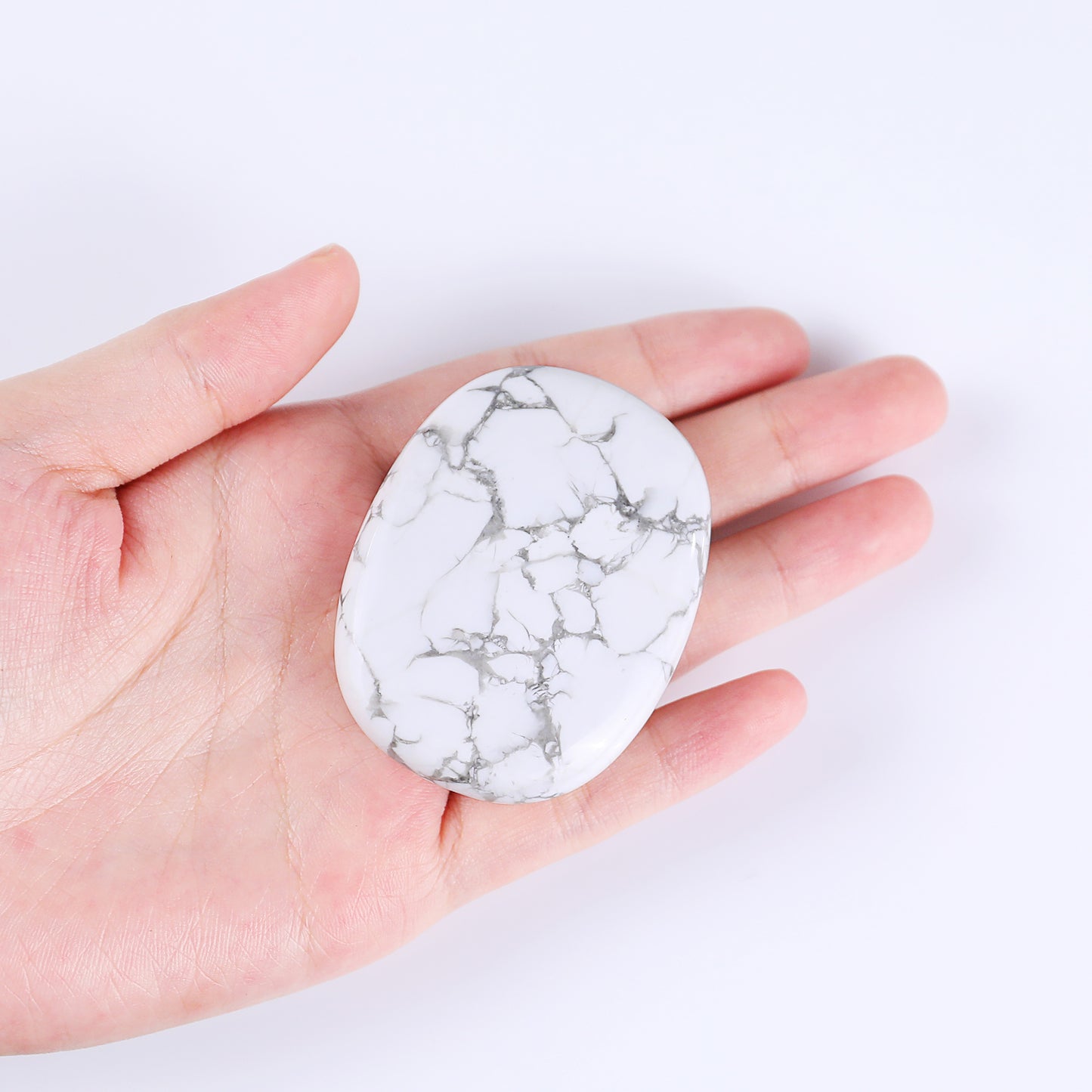 Natural Howlite Hand Carved Crystal Polished Palm Stone