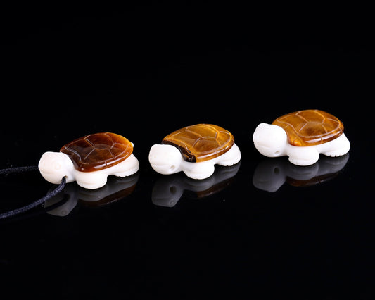 Nicedony 1.5" Tiger Iron Eye Hand Carved Mini Turtle Pendant 3pcs