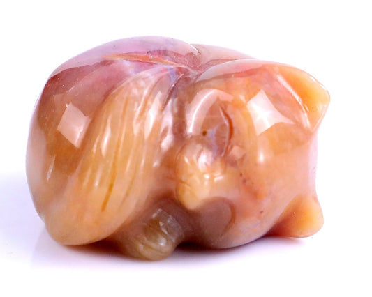 Nicedony 1.6" Chalcedony Hand Carved Crystal Sleepy Cat Sculpture