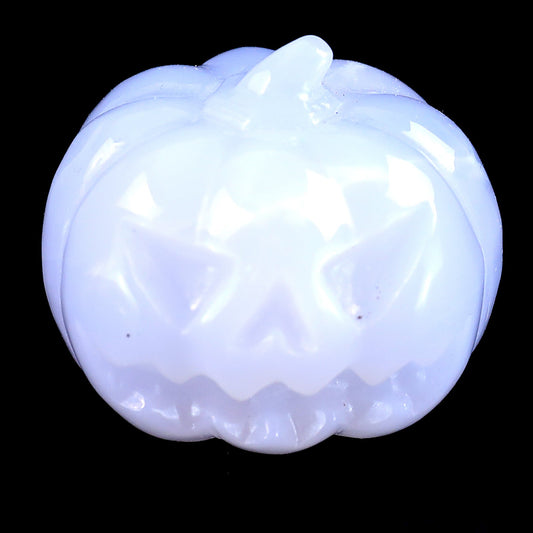 Nicedony 1.7” Natural Blue Chalcedony Hand Carved Crystal Pumpkin Sculpture, Halloween Gift