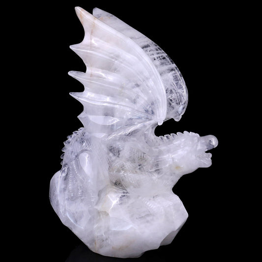 Nicedony 10.0" Angolan Quartz Hand Carved Crystal Dragon Sculpture
