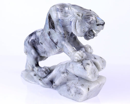 Nicedony 10.2" Labradorite Hand Carved Crystal Tiger Sculpture