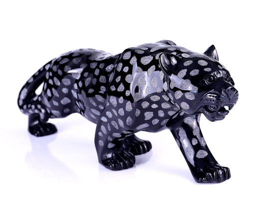 Nicedony 13.8" Black Obsidian Hand Carved Crystal Leopard Sculpture (SKU: 4100191) - Photo 1