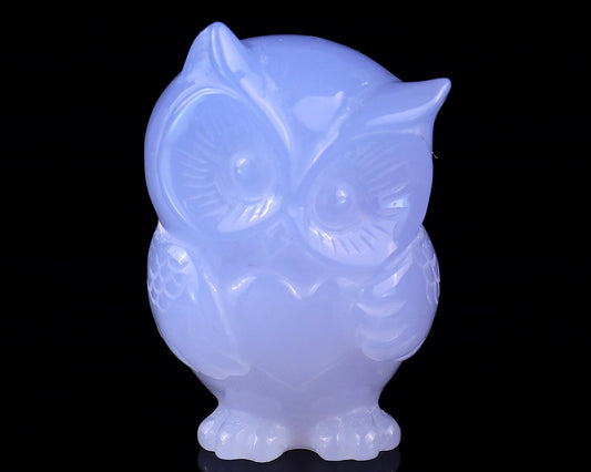 Nicedony 2.0" Blue Chalcedony Hand Carved Crystal Owl Sculpture
