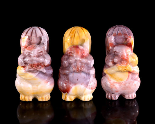 Nicedony 2.0" Mookaite Jasper Hand Carved Crystal Squirrel Sculpture 3pcs