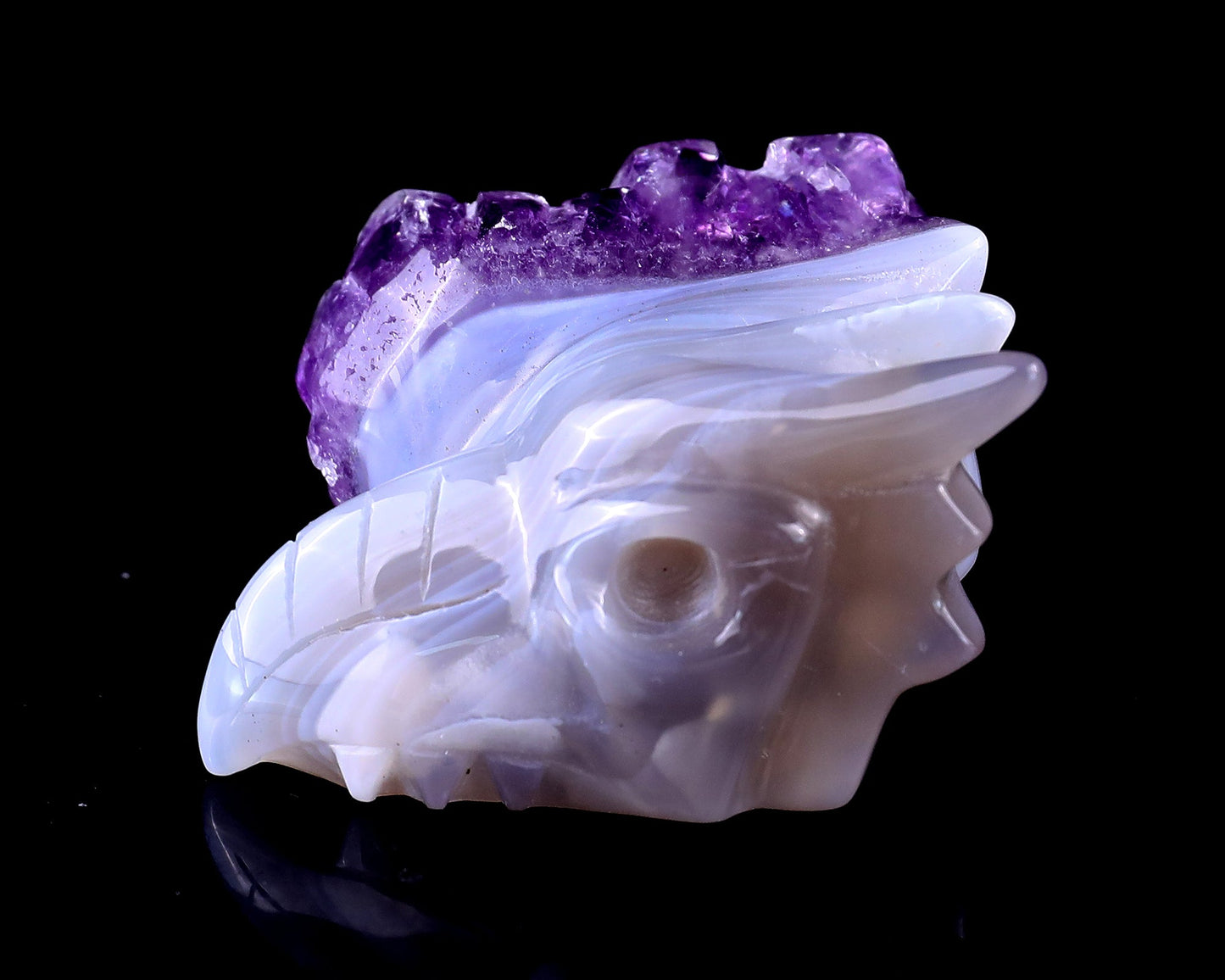 Nicedony 2.1" Amethyst Druse Agate Hand Carved Phoenix Skull - View 8