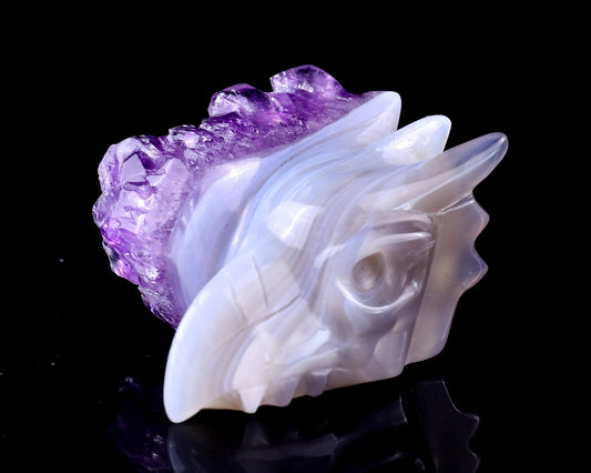 Nicedony 2.1" Amethyst Druse Agate Hand Carved Phoenix Skull