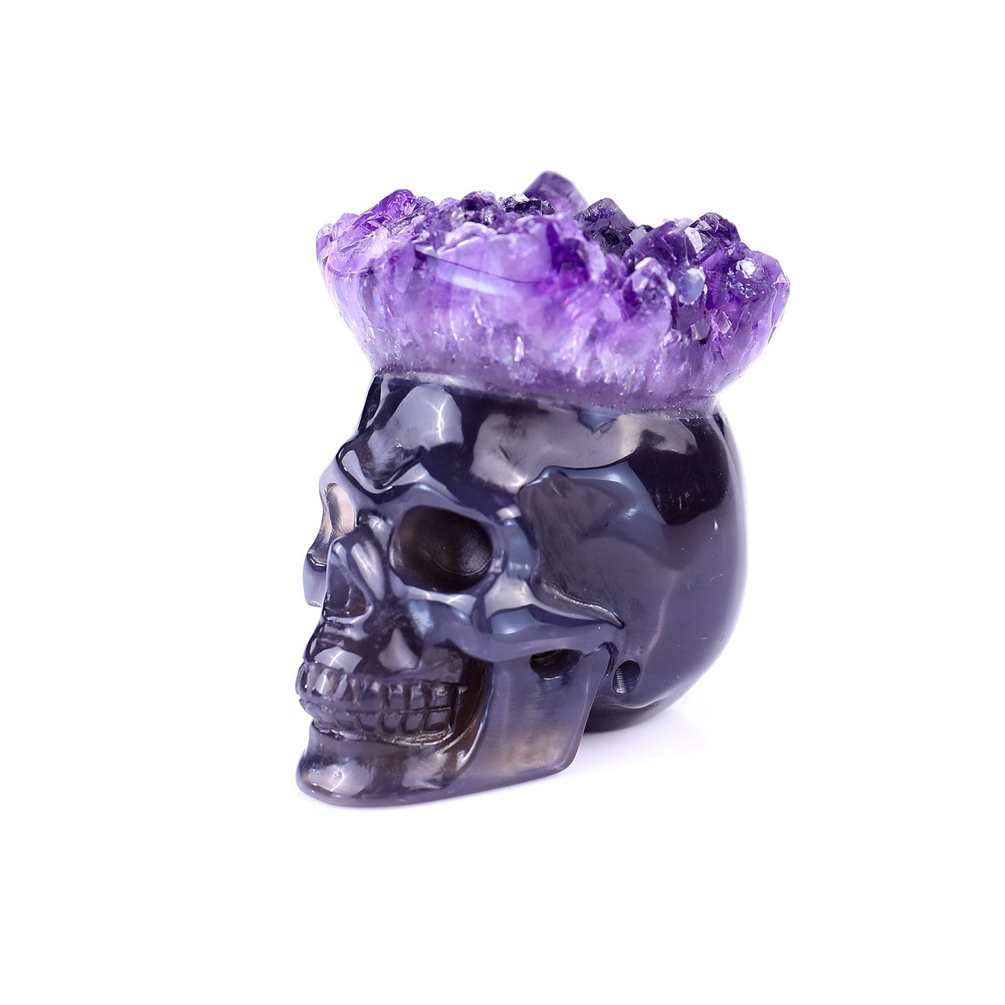 Nicedony 2.1" Amethyst Druse Agate Hand Carved Mineral Specimen Skull Sculpture - View 7