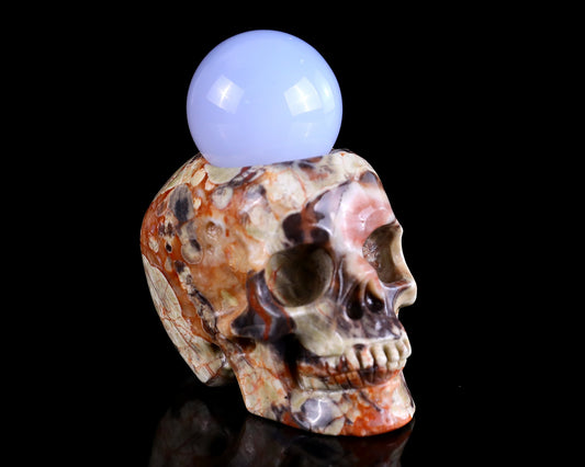 Nicedony 2.2" Coin Agate Hand Carved Realistic Skull Ball Stand