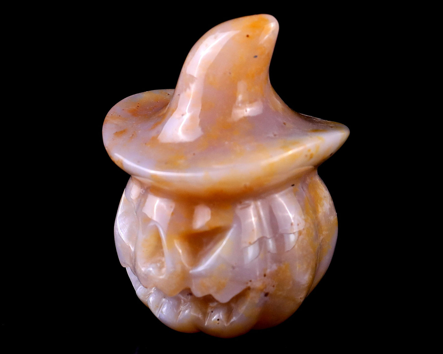 Nicedony 2.2” Chalcedony Hand Carved Crystal Wizard Pumpkin Sculpture - View 9