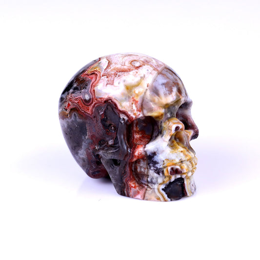 Nicedony 2.2" Red Crazy Lace Agate Hand Carved Realistic Skull - #2100138