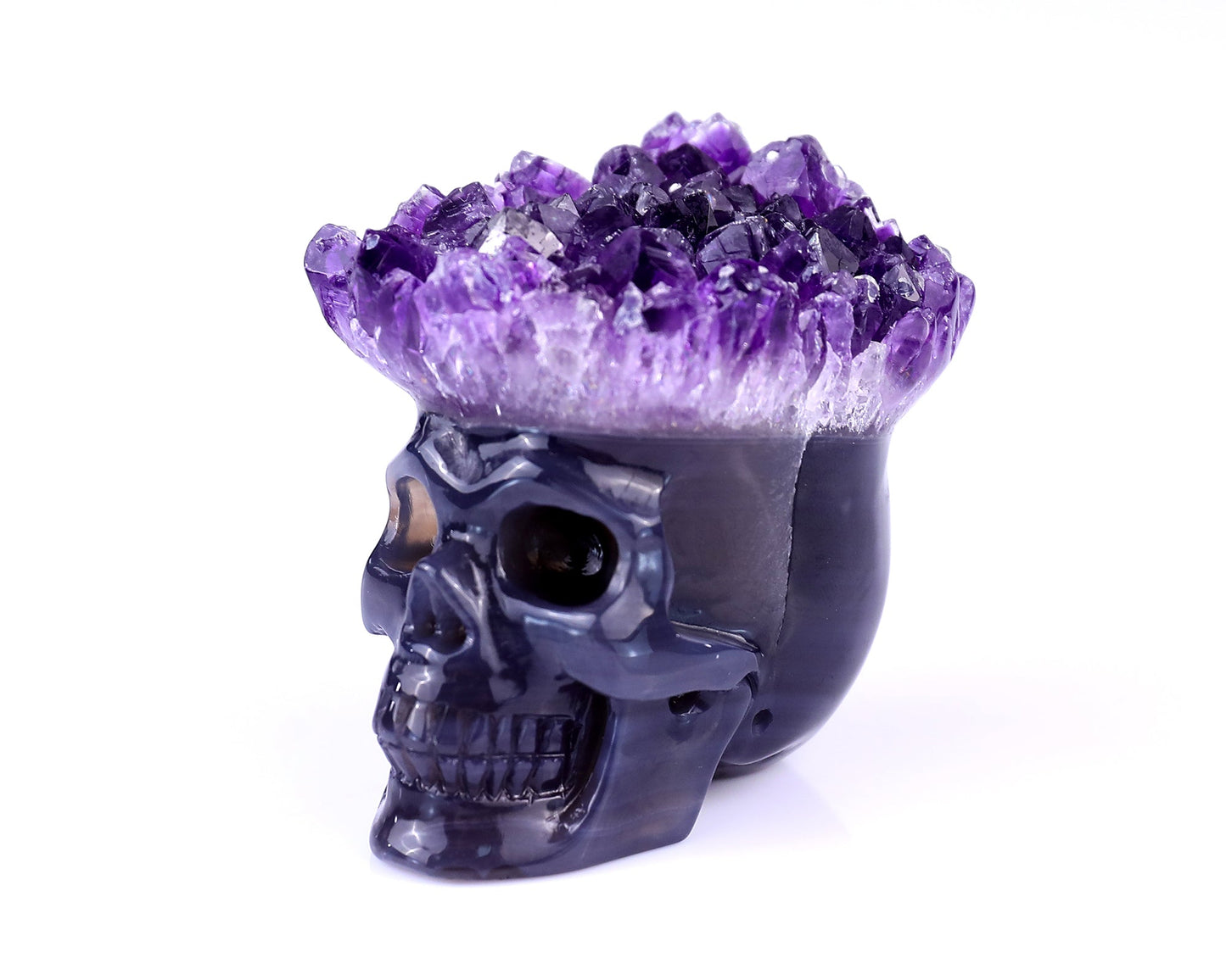 Nicedony 2.3" Amethyst Druse Agate Hand Carved Skull Sculpture - View 7