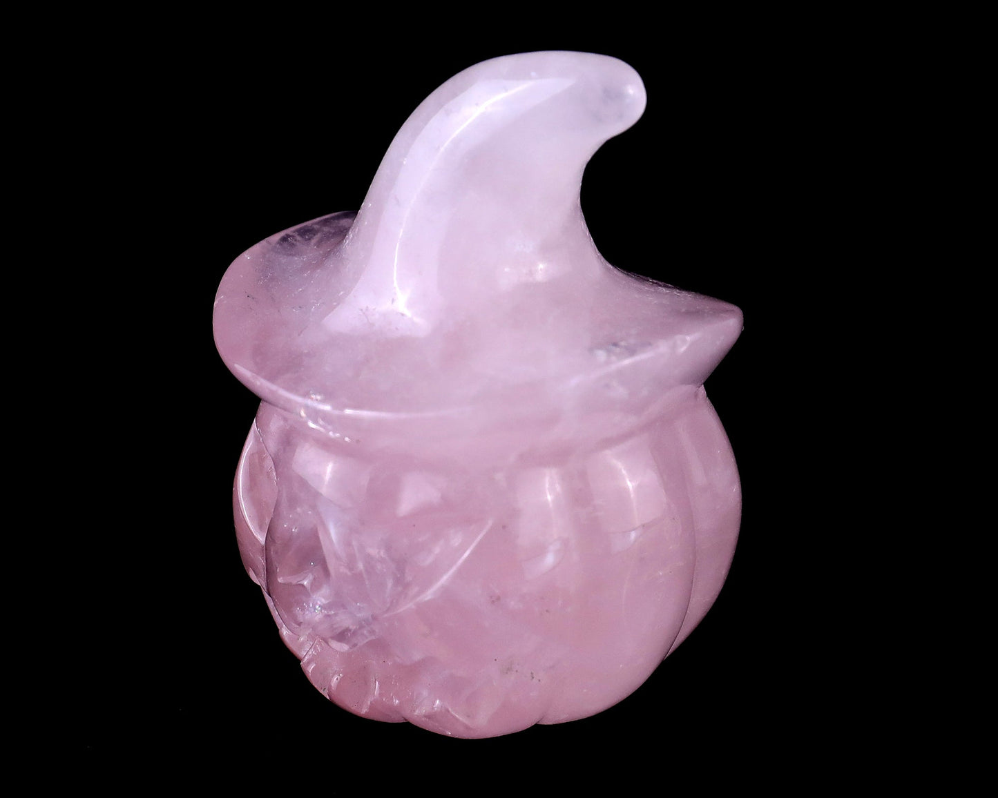 Nicedony 2.3” Rose Quartz Hand Carved Wizard Pumpkin Sculpture - View 9