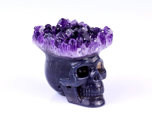 Nicedony 2.4" Amethyst Druse Agate Hand Carved Skull Sculpture