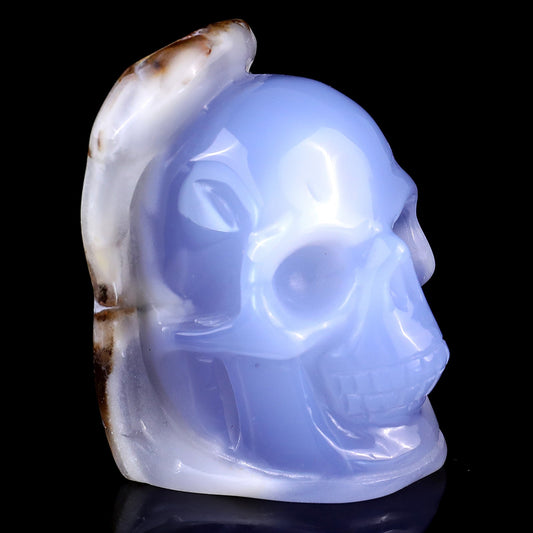 Nicedony 2.4" Blue Chalcedony Hand Carved Skull Sculpture
