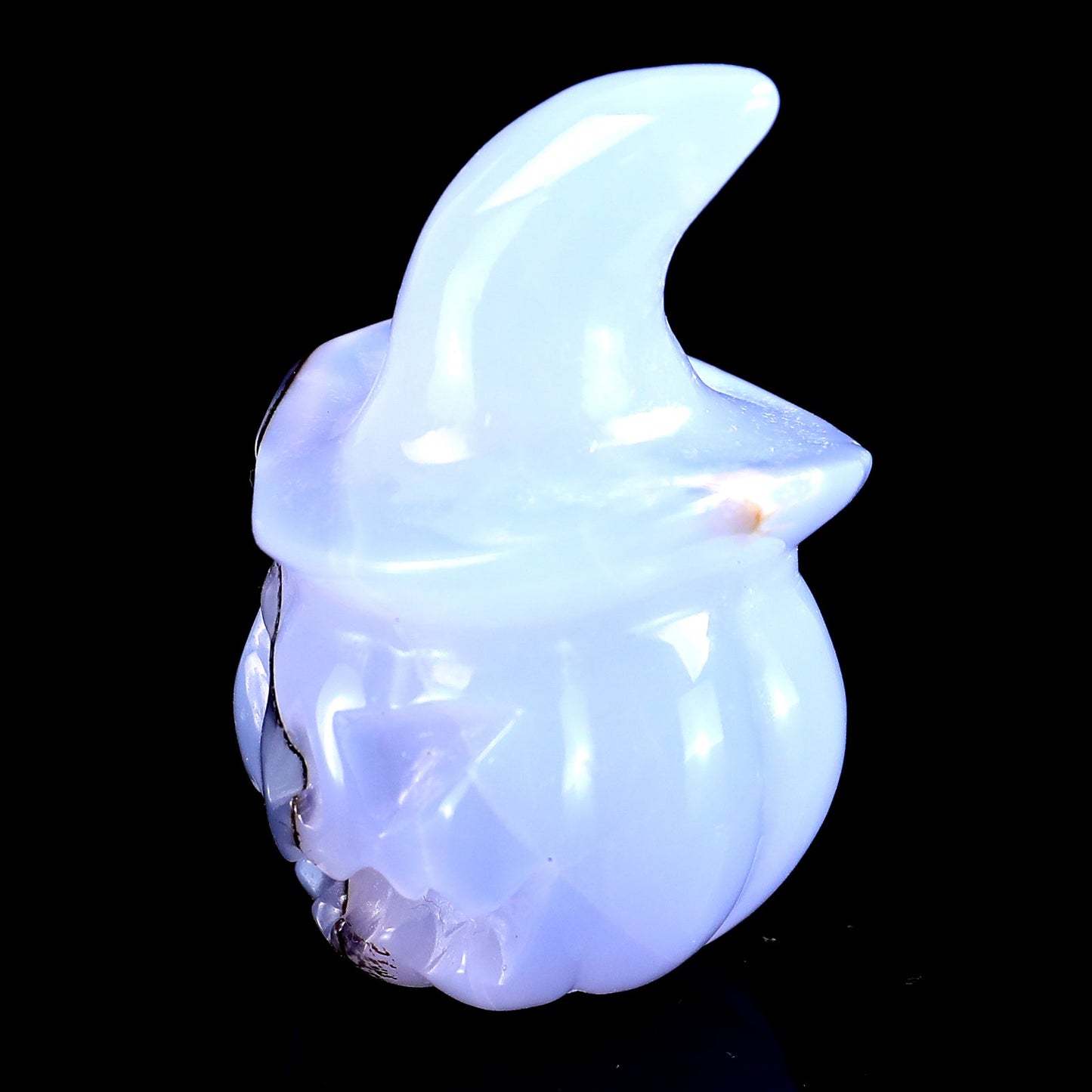 Nicedony 2.4” Natural Blue Chalcedony Hand Carved Crystal Wizard Pumpkin Sculpture, Halloween Gift - View 7